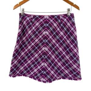 Kate Spade New York Purple Plaid Tweed Preppy A-Line Mini Skirt